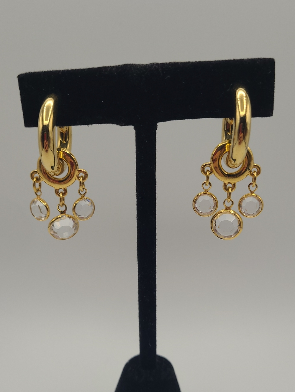 Gold Drop Crystal Hoop Earrings - Monet